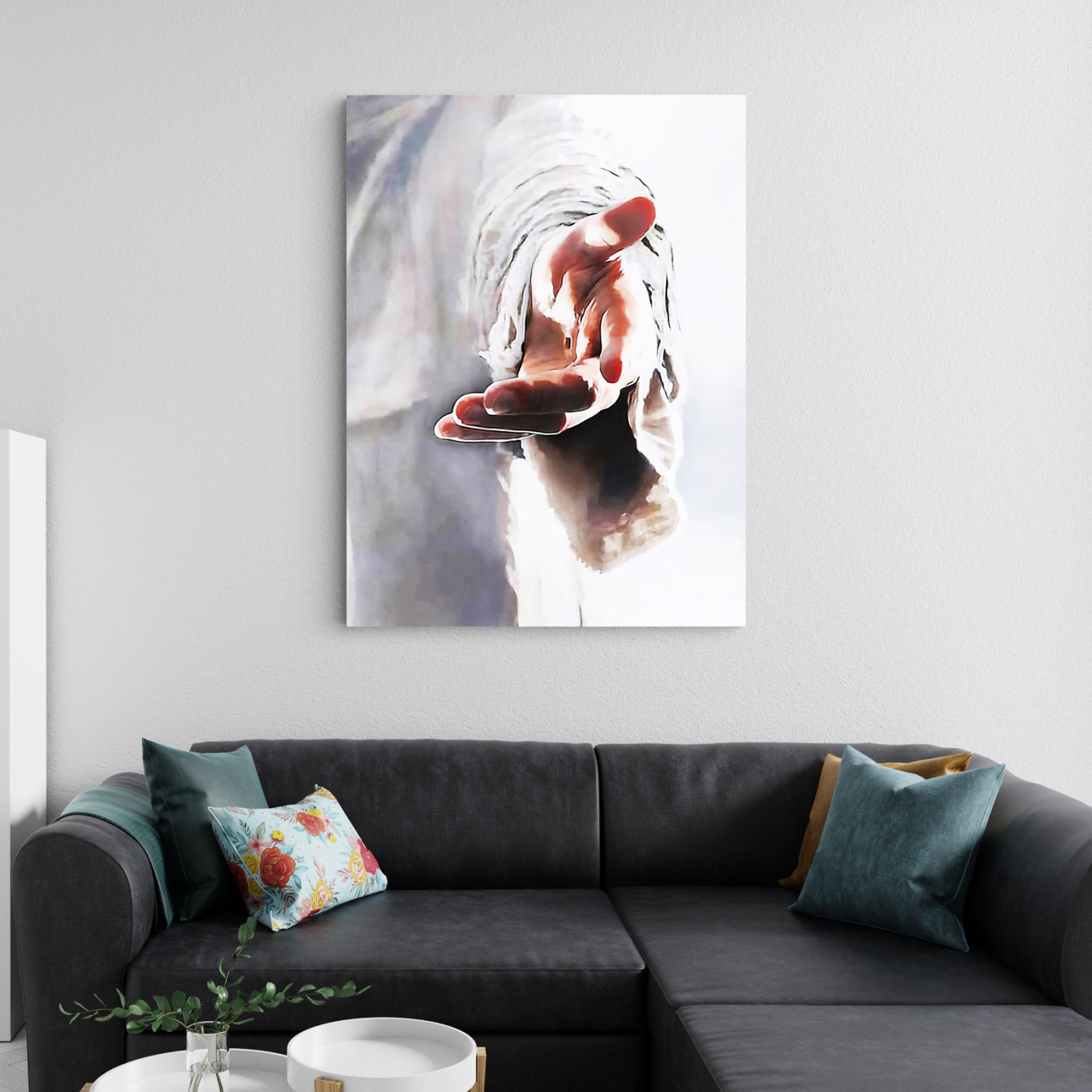 Jesus Reaching Out From Heaven Christian Canvas Wall Art