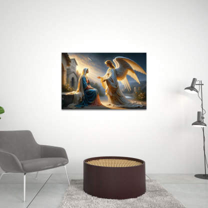 A Divine Encounter Between The Virgin Mary And The Archangel Angel Gabriel Christian Canvas Wall Art