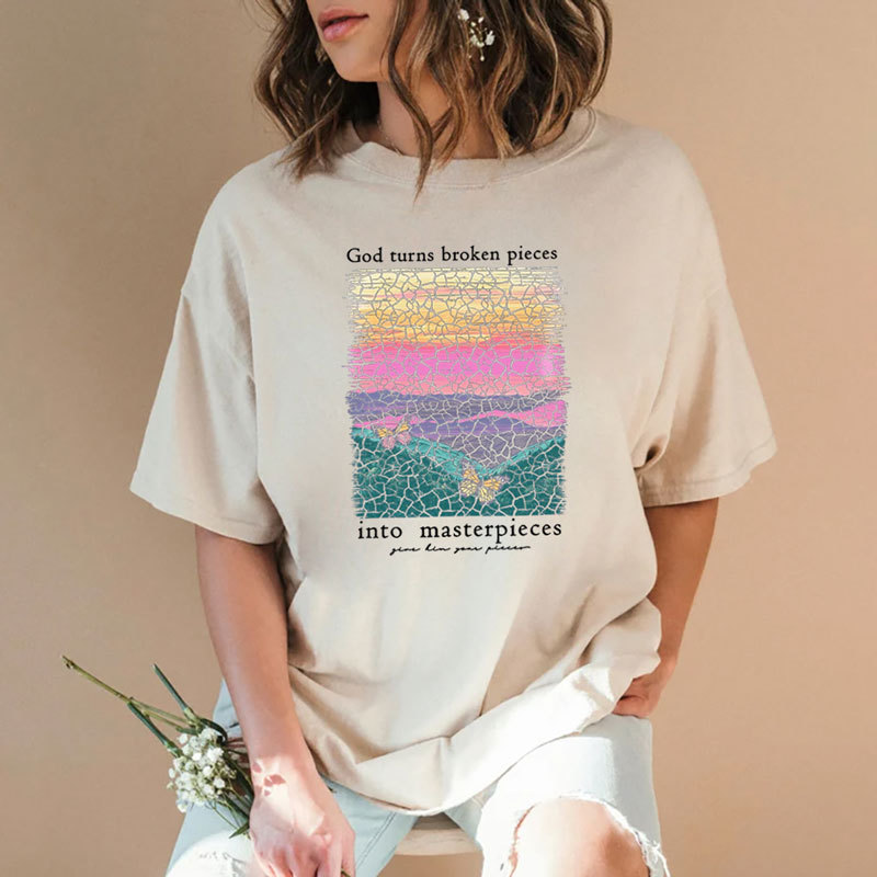 God Turns Broken Pieces Into Masterpieces Christian Washed T-Shirt