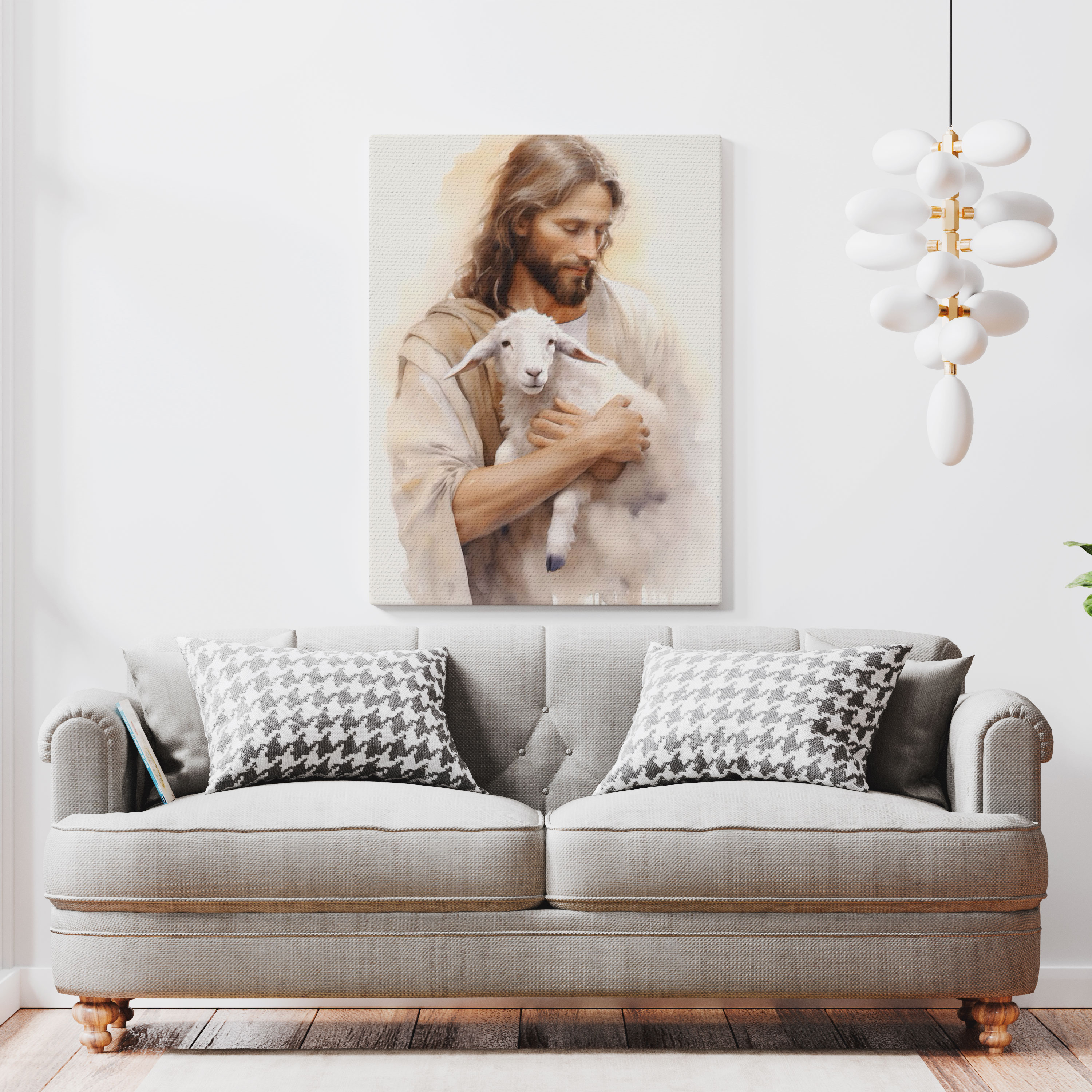 Jesus And Lamb Christian Canvas Wall Art