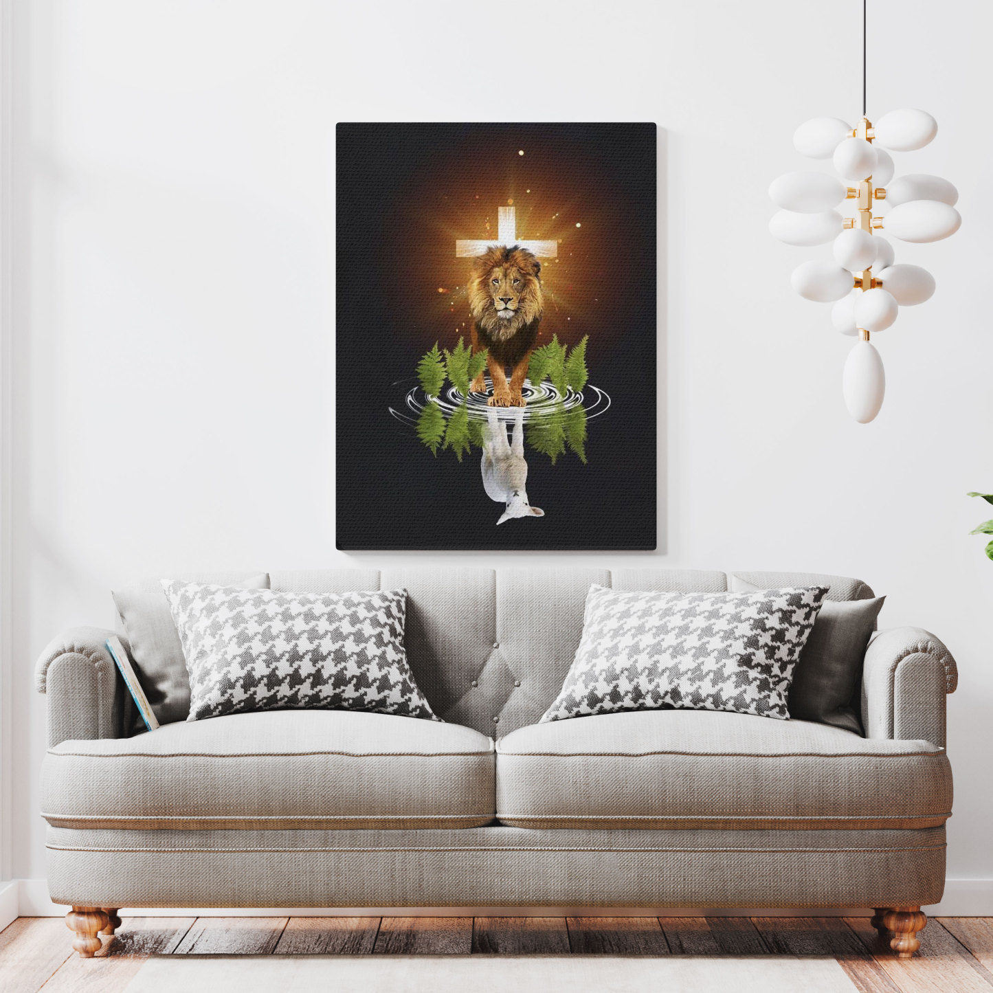 Light Cross With Lion Christian Canvas Wall Art