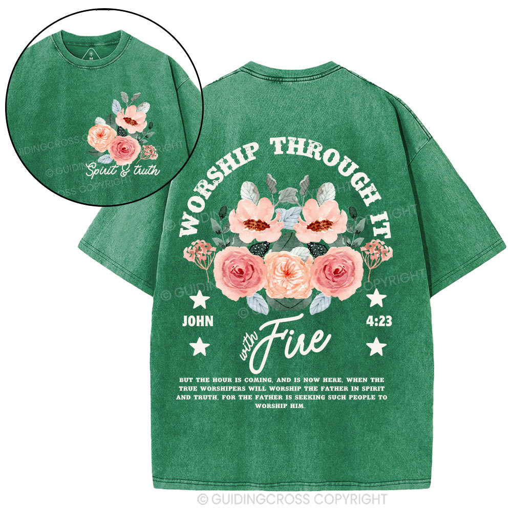 Worship Through It Christian Washed T-Shirt