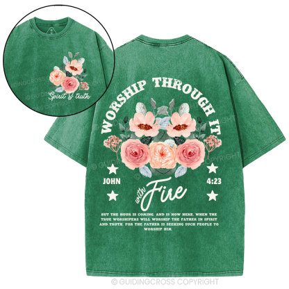 Worship Through It Christian Washed T-Shirt