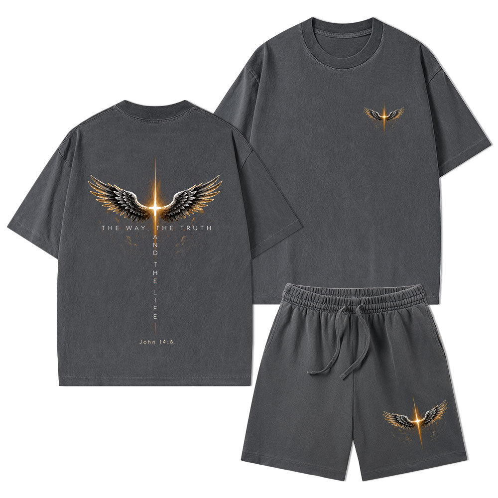 The Way The Truth The Life Christian Washed T-Shirt & Shorts