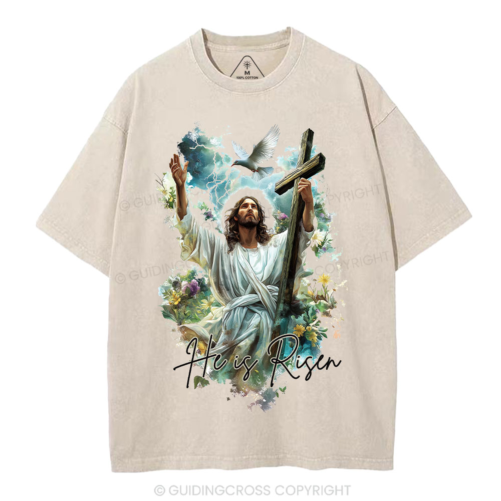 He Is Risen Christian Washed T-Shirt