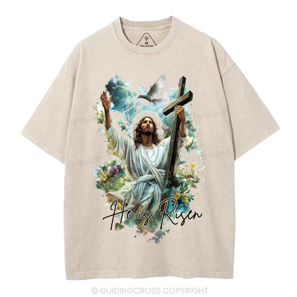 He Is Risen Christian Washed T-Shirt
