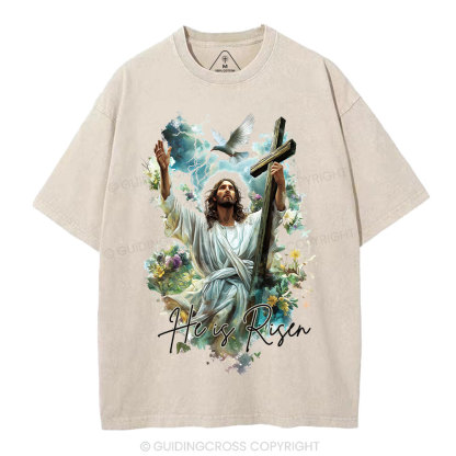 He Is Risen Christian Washed T-Shirt