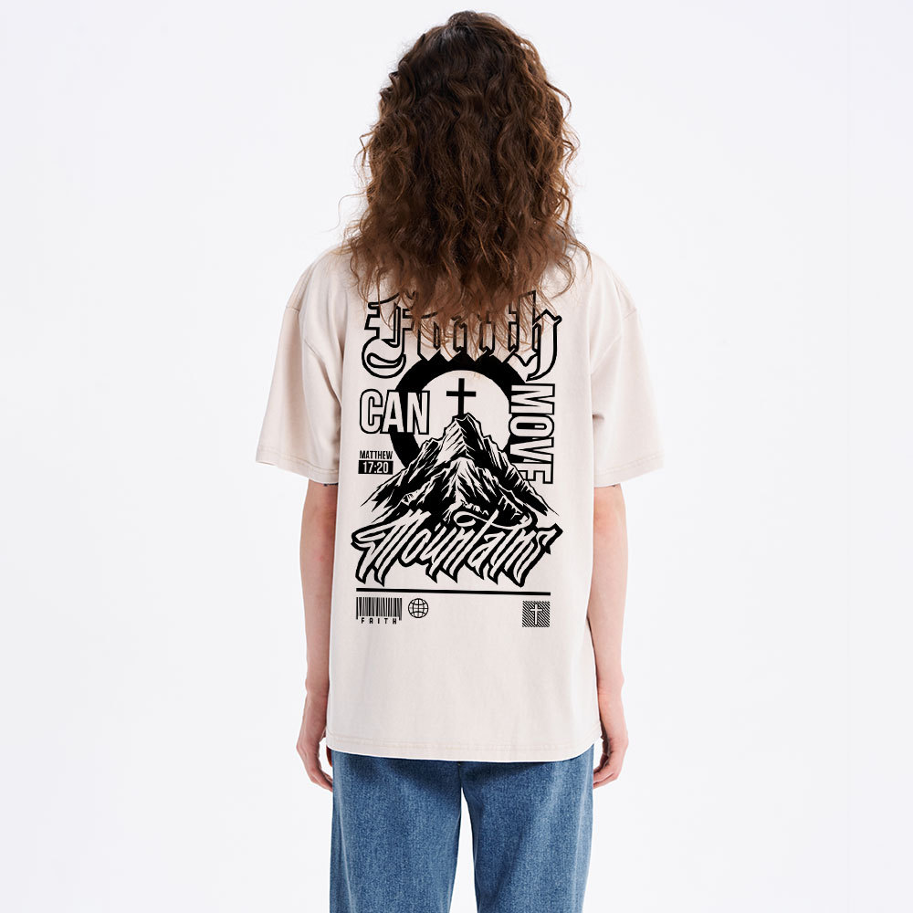 Faith Can Move Mountain Christian Washed T-Shirt