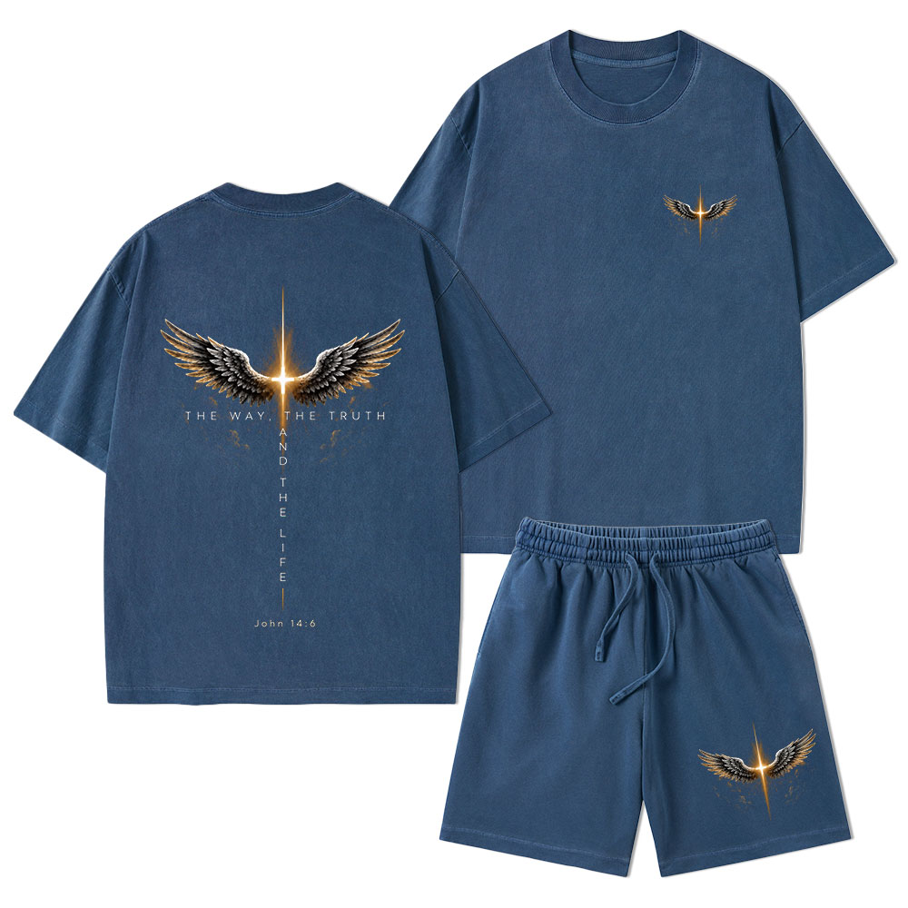 The Way The Truth The Life Christian Washed T-Shirt & Shorts