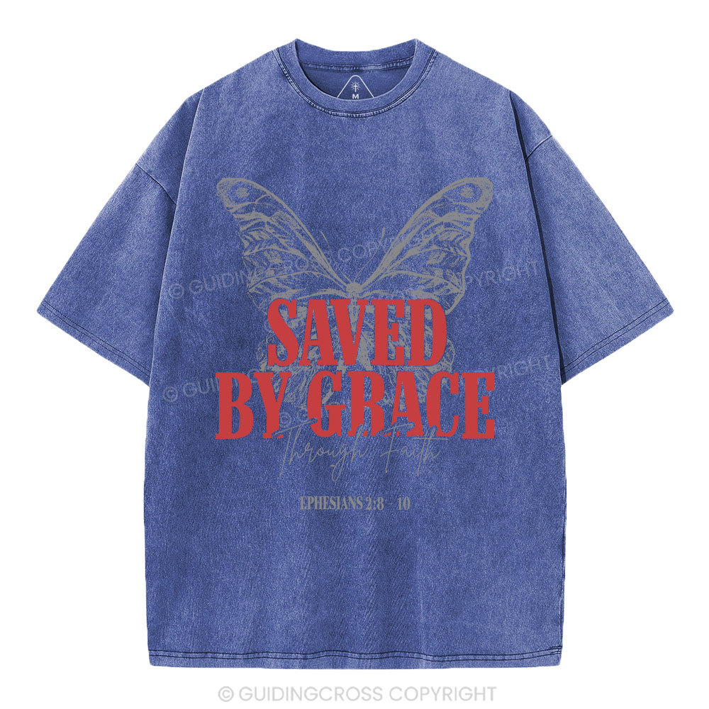 Saved By Grace Christian Washed T-Shirt Sale - GuidingCross