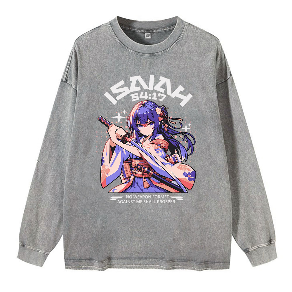 No Weapen Formed Against Me Shall Prosper Christian Washed Long Sleeve T-Shirt