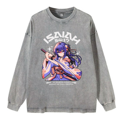 No Weapen Formed Against Me Shall Prosper Christian Washed Long Sleeve T-Shirt