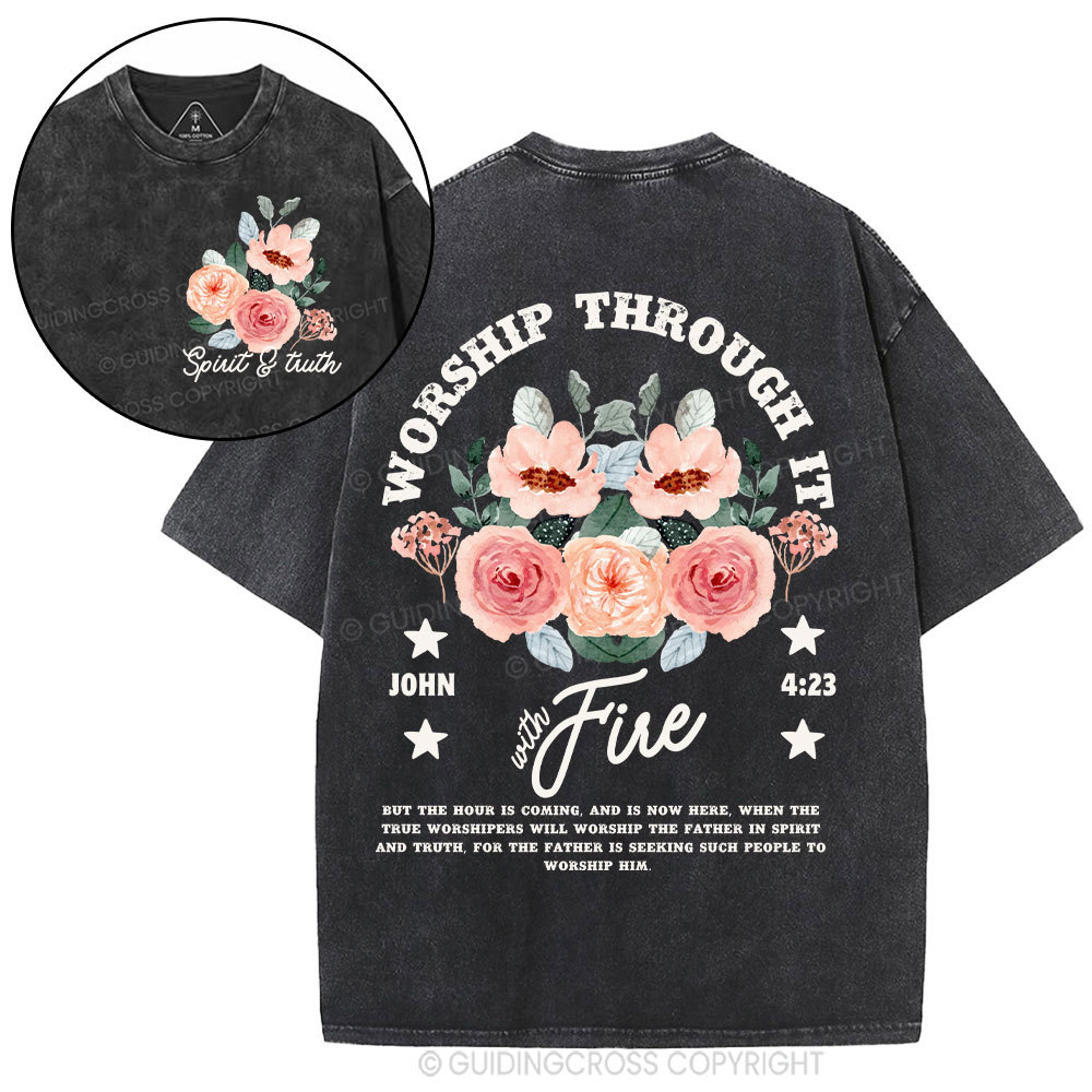 Worship Through It Christian Washed T-Shirt