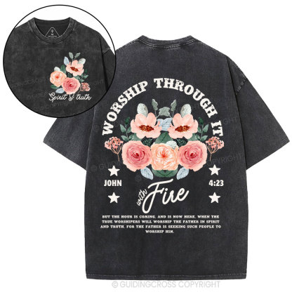 Worship Through It Christian Washed T-Shirt