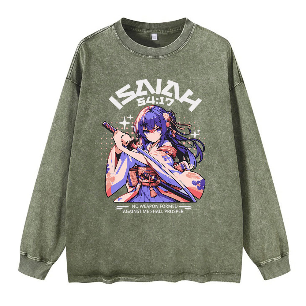 No Weapen Formed Against Me Shall Prosper Christian Washed Long Sleeve T-Shirt