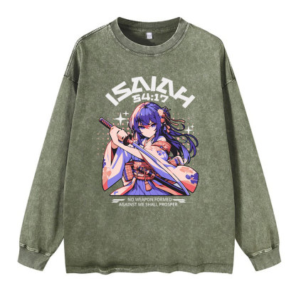 No Weapen Formed Against Me Shall Prosper Christian Washed Long Sleeve T-Shirt