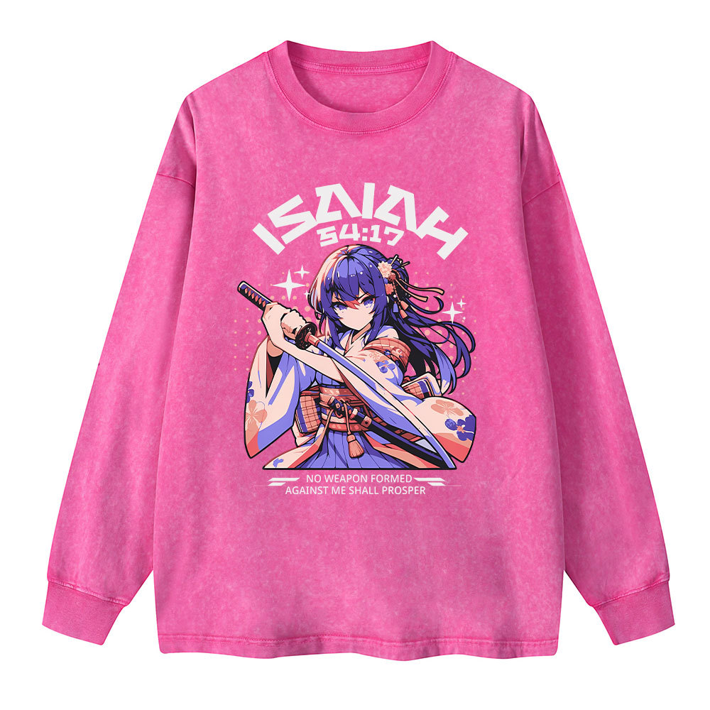 No Weapen Formed Against Me Shall Prosper Christian Washed Long Sleeve T-Shirt