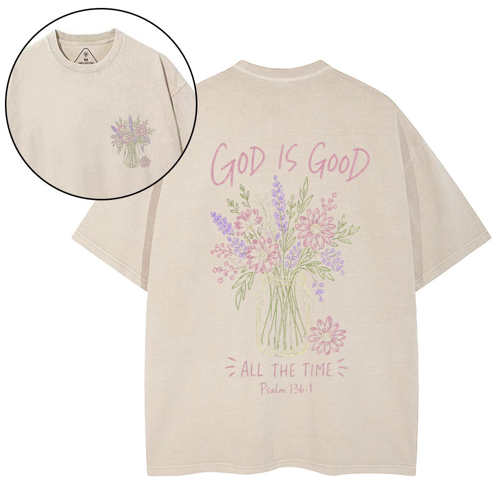 God Is Good All The Time Christian Washed T-Shirt