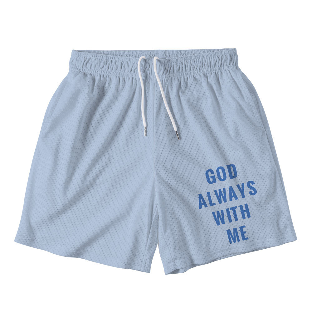 God Always With Us Light Blue Christian Mesh Shorts