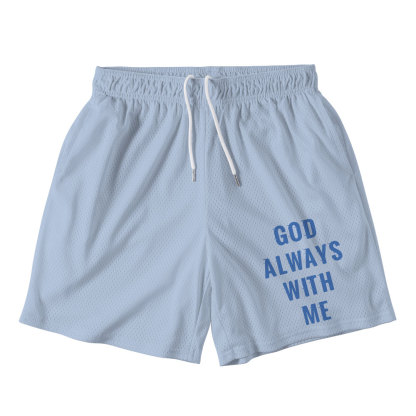God Always With Us Light Blue Christian Mesh Shorts