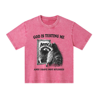 God Is Testing Me And I Have Not Studied Kid Washed T-Shirt
