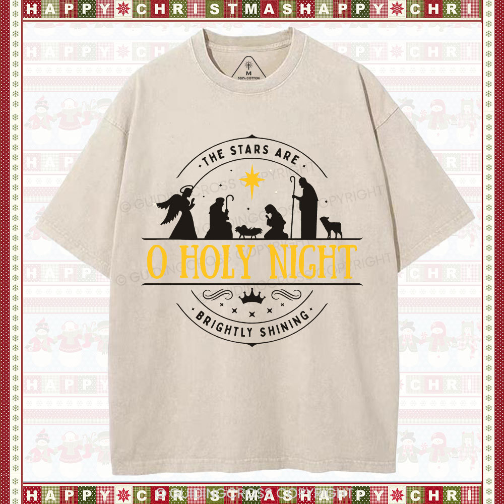 O Holy Night Christian Washed Christmas T-Shirt