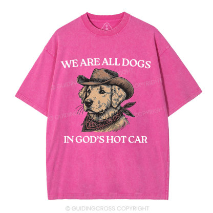 We Are All Dogs In God's Hot Car Christian Washed T-Shirt