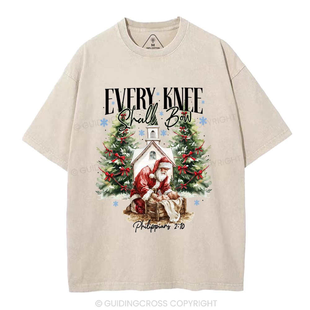 Every Kness Shall Bow Christian Christmas Washed T-Shirt
