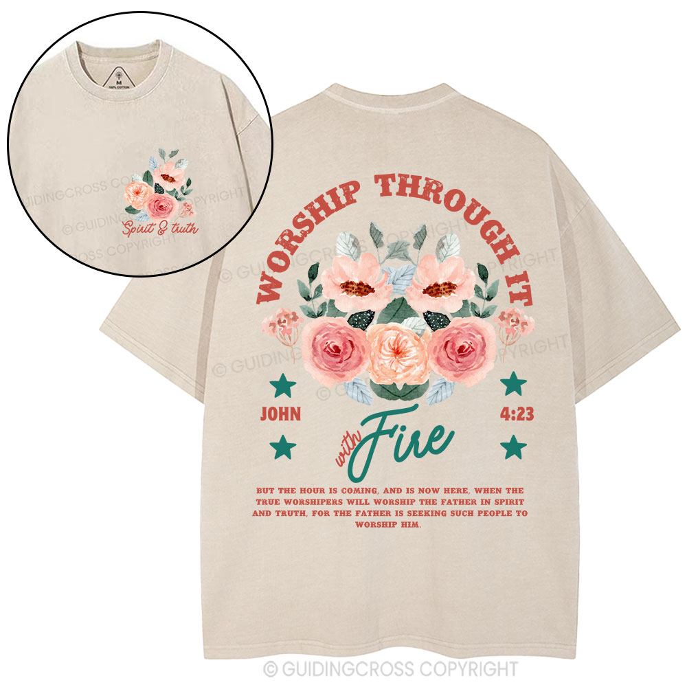 Worship Through It Christian Washed T-Shirt