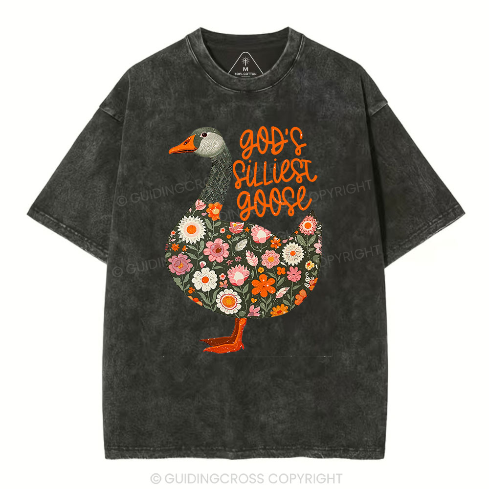 God's Silliest Goose Floral Christian Washed T-Shirt