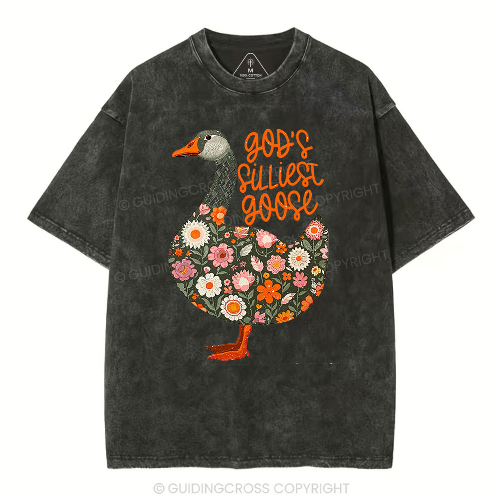 God's Silliest Goose Floral Christian Washed T-Shirt
