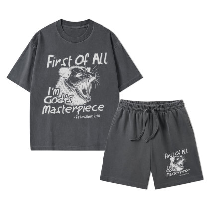 First Of All I'm God's Masterpiece Christian Washed T-Shirt & Shorts