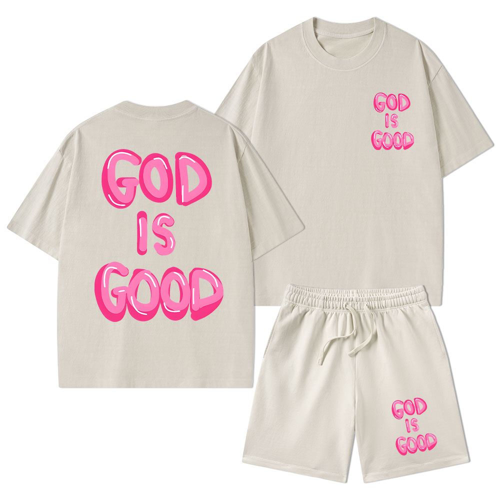 God Is Good Christian Washed T-Shirt & Shorts