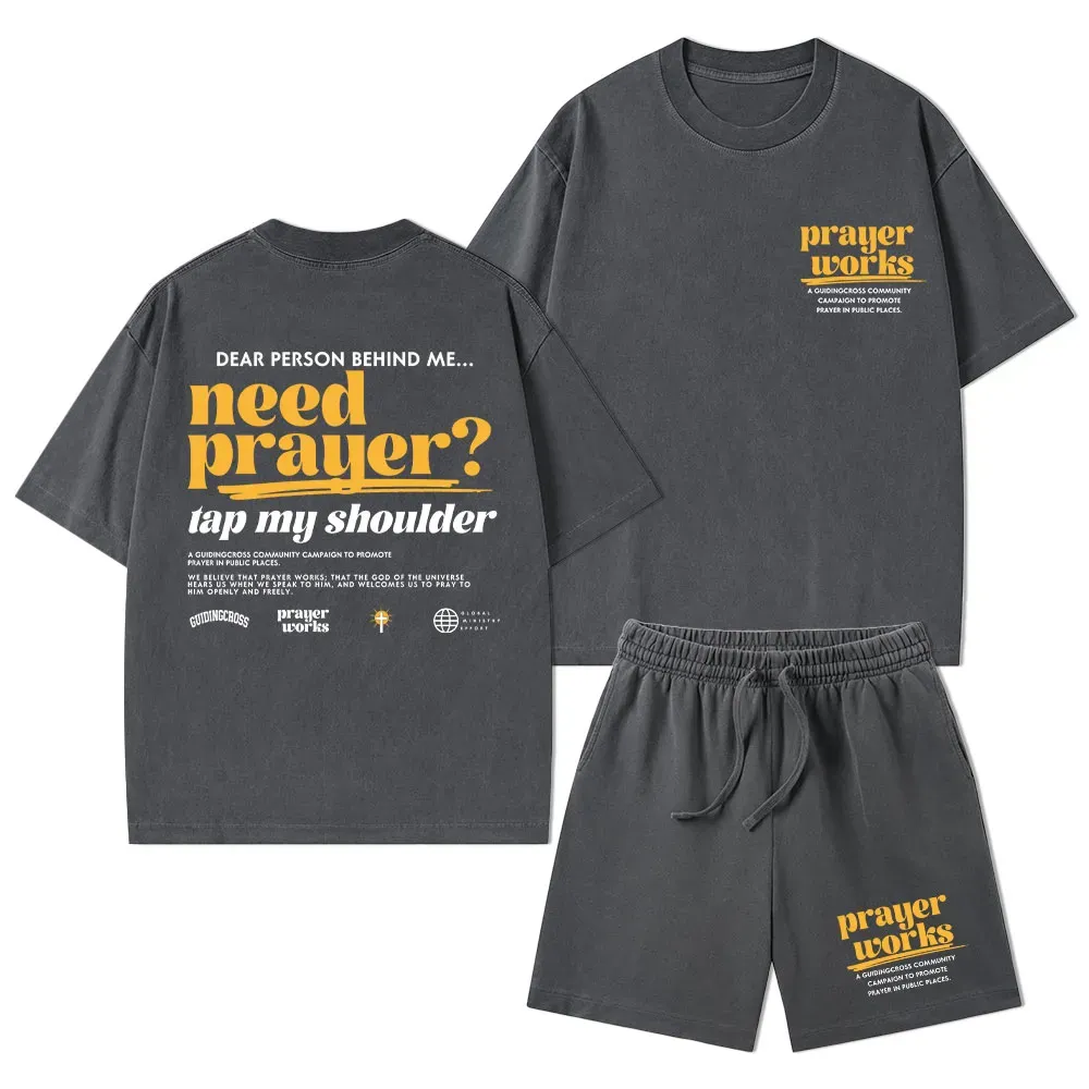 Need Prayer Tap My Shoulder Christian Washed T-Shirt & Shorts