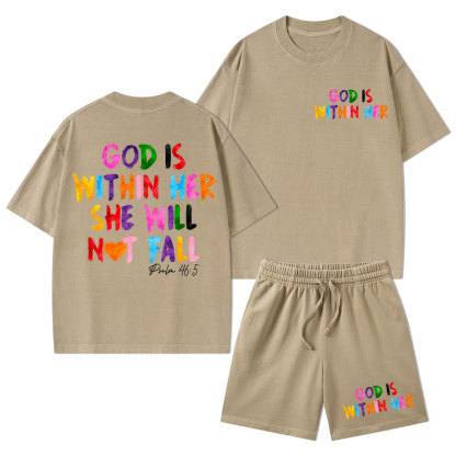 God Is Within Her She Will Not Fall Christian Washed T-Shirt & Shorts