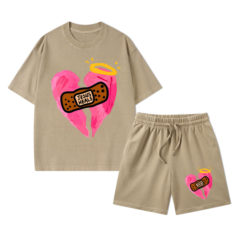 Jesus Heals Christian Washed T-Shirt & Shorts