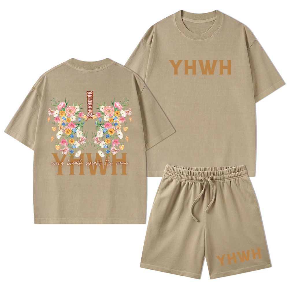 YHWH Every Breath Speaks His Name Christian Washed T-Shirt & Shorts