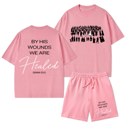 By His Wounds Christian Washed T-Shirt & Shorts