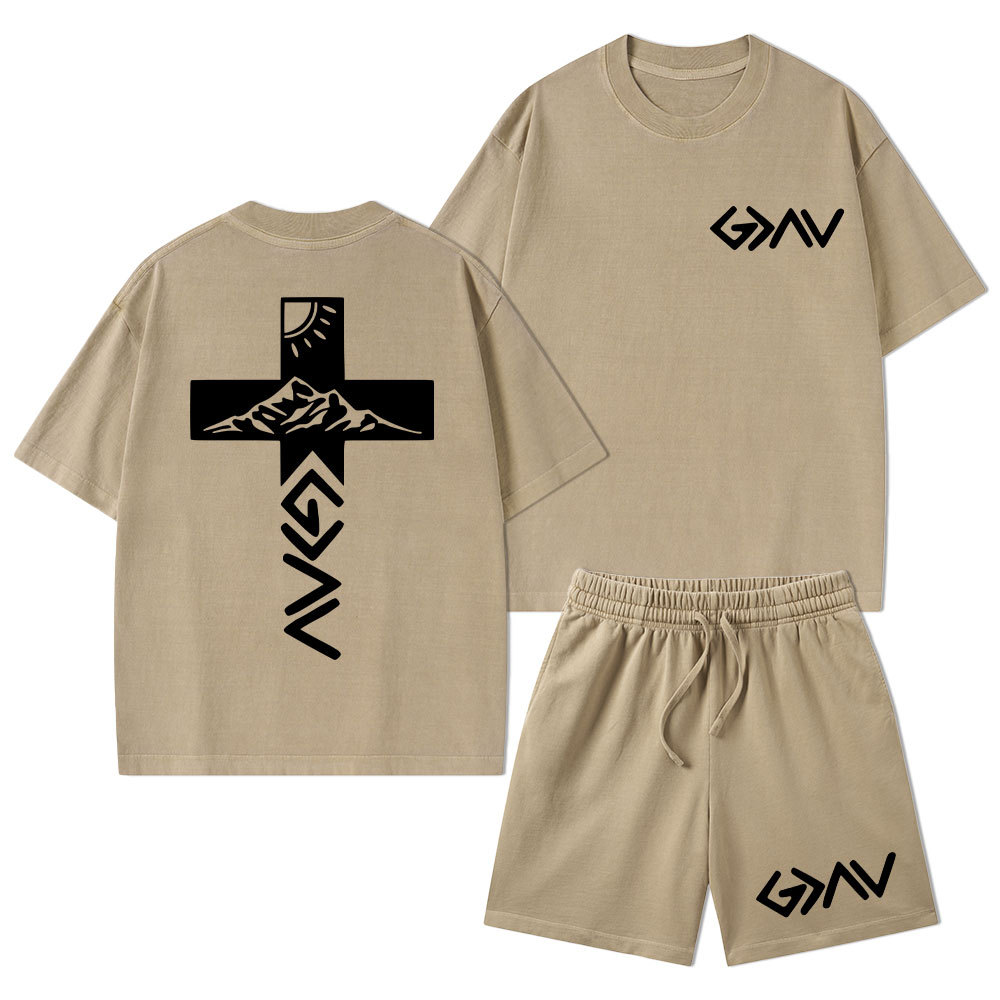 God Is Greater Than The Highs And Lows Christian Washed T-Shirt & Shorts