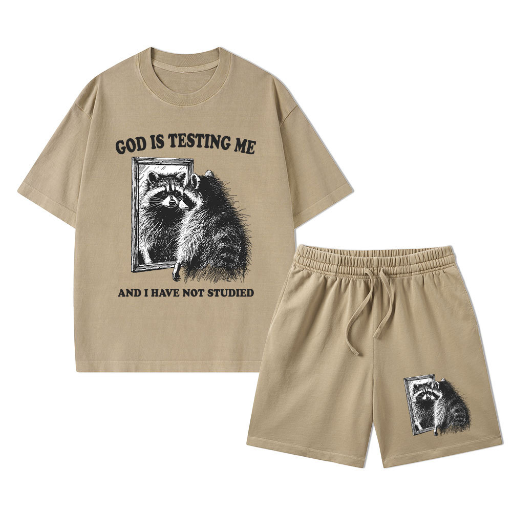 God Is Testing Me And I Have Not Studied Christian Washed T-Shirt & Shorts