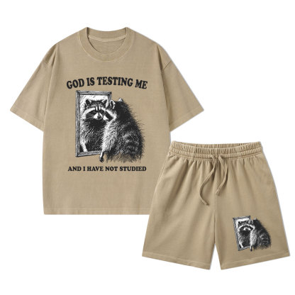 God Is Testing Me And I Have Not Studied Christian Washed T-Shirt & Shorts