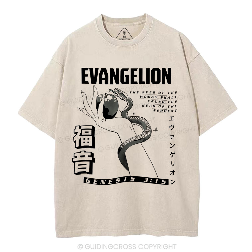 Evangelion Chirstian Washed T-Shirt Sale - GuidingCross