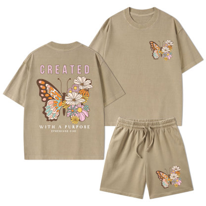 Created With Purpose Christian Washed T-Shirt & Shorts