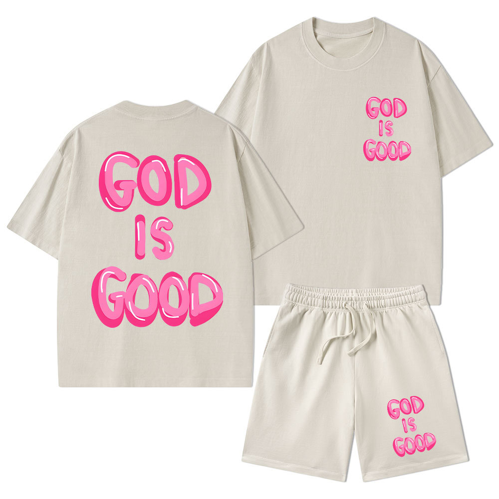 God Is Good Christian Washed T-Shirt & Shorts