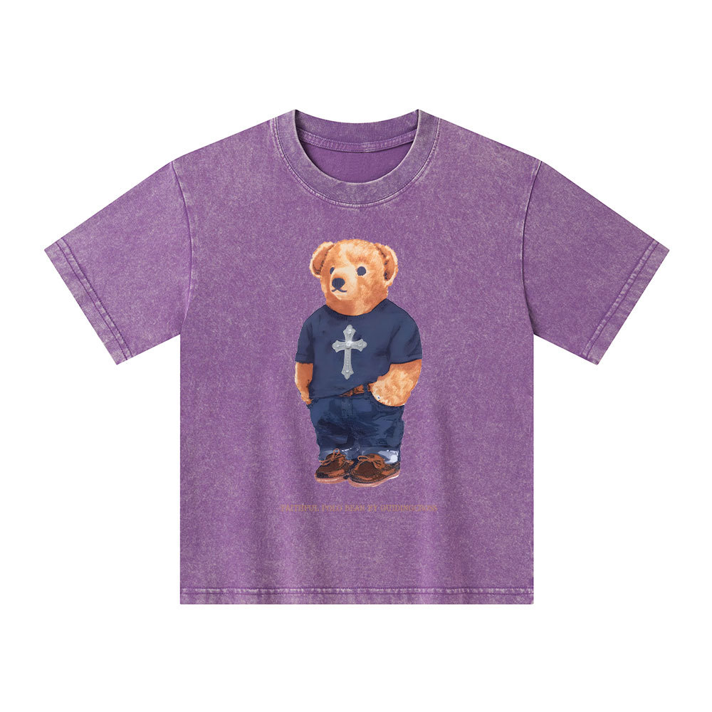 Faithful Polo Bear By Guidingcross Kid Washed T-Shirt