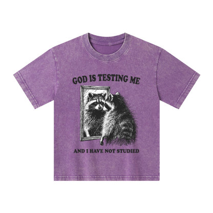 God Is Testing Me And I Have Not Studied Kid Washed T-Shirt
