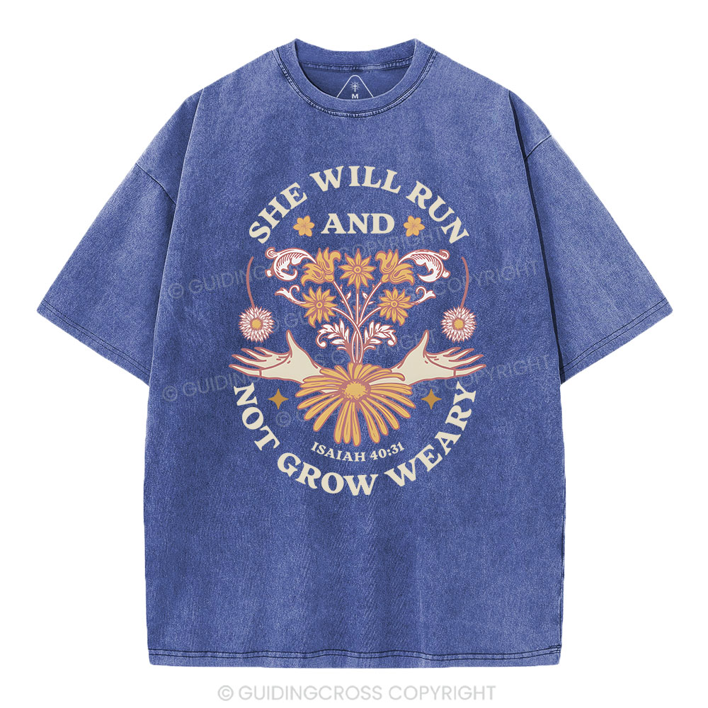 She Will Run And Not Grow Weary Christian Washed T-Shirt