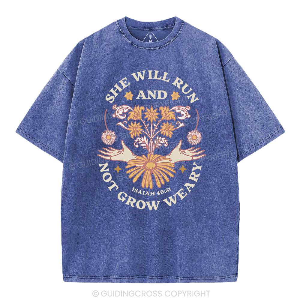 She Will Run And Not Grow Weary Christian Washed T-Shirt