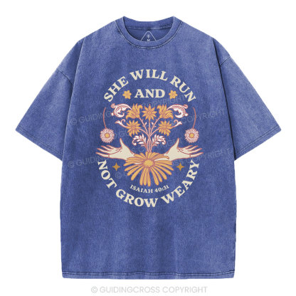 She Will Run And Not Grow Weary Christian Washed T-Shirt