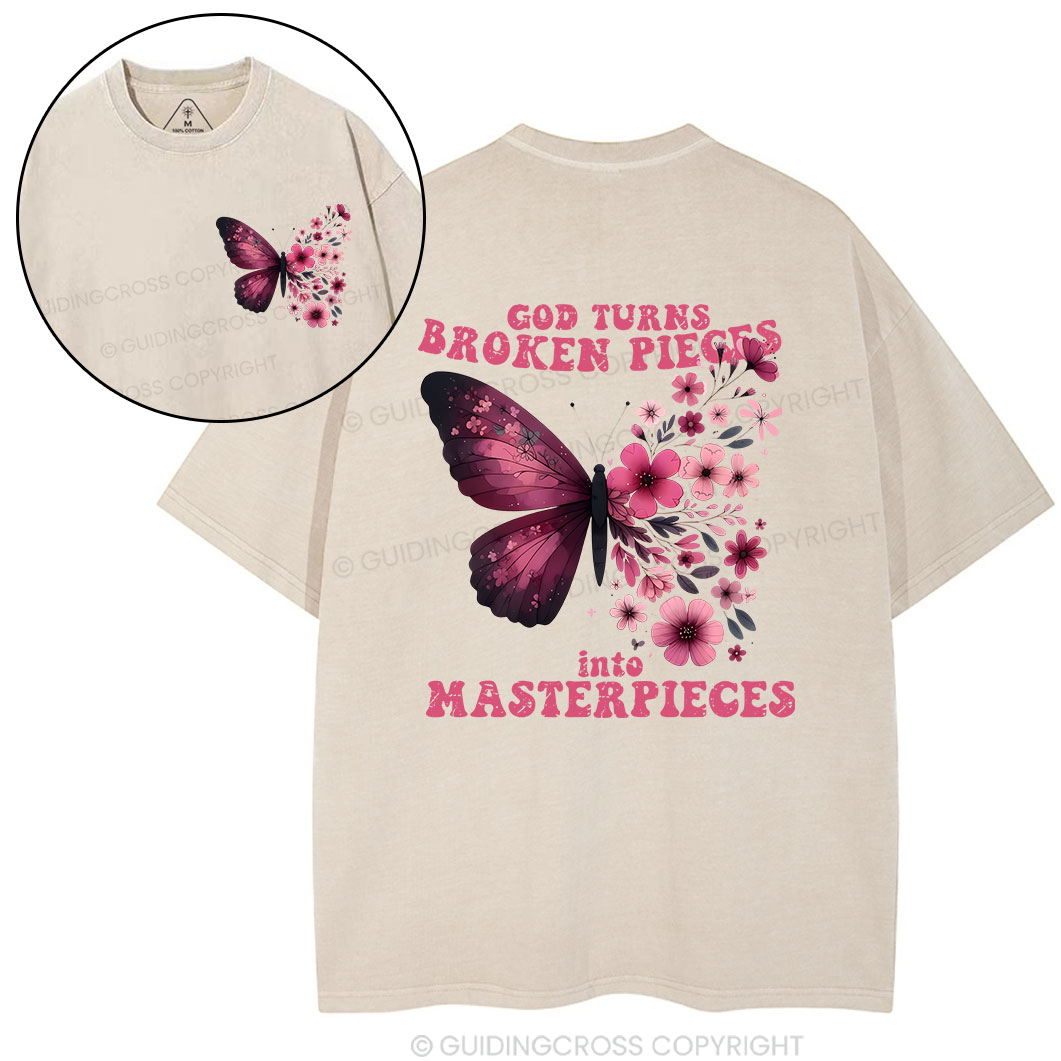 God Turns Broken Pieces Into Masterpieces Christian Washed T-Shirt